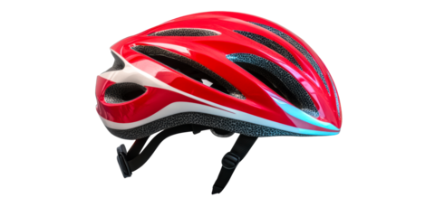 Red Cycling Helmet With White Accents And Black Straps