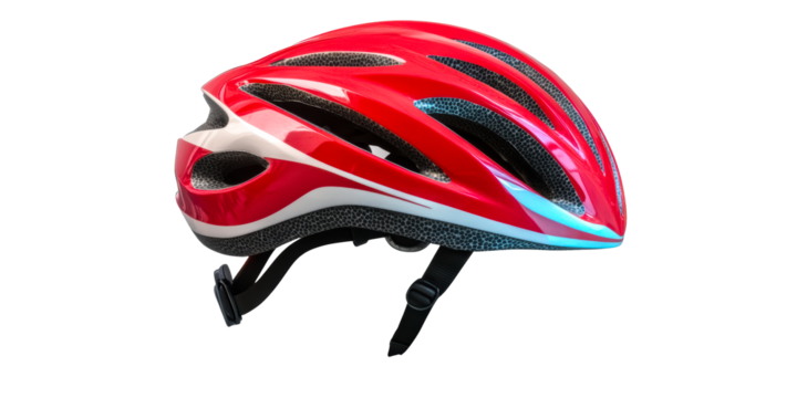 Red Cycling Helmet With White Accents And Black Straps