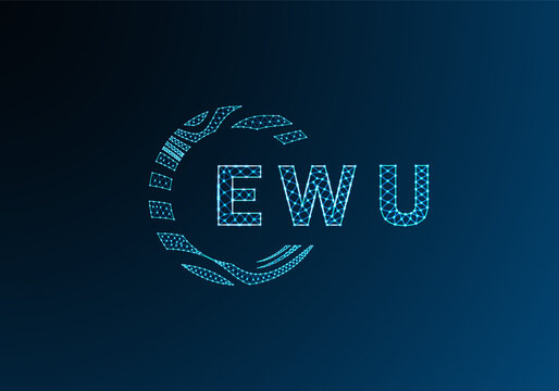 EWU low poly letter logo vector design. EWU lower poly logo design. EWU unique low poly logo design.