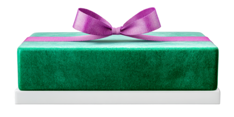 Green Gift Box with Purple Ribbon on White Base