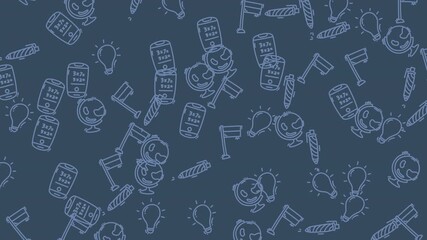 Pattern of small doodle icons on a blue background suitable for social media posts, web design, stationery, and digital marketing. Great for fun and creative projects. - Powered by Adobe