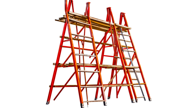 Stack of Red Construction Ladders On White Background