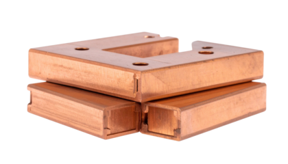 Copper busbar connecting electrical power conducting system isolated on solid white background Png Form