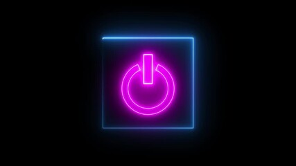 power button icon animation glowing neon pink and blue color startup shutdown screen turn on off button switch stop start computer closed button futuristic sign symbol on black background	 - Powered by Adobe