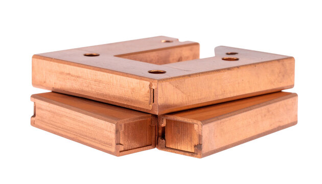 Copper busbar connecting electrical power conducting system isolated on solid white background Png Form