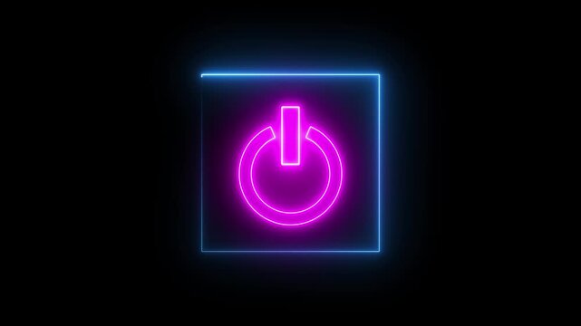 power button icon animation glowing neon pink and blue color startup shutdown screen turn on off button switch stop start computer closed button futuristic sign symbol on black background	 - Powered by Adobe
