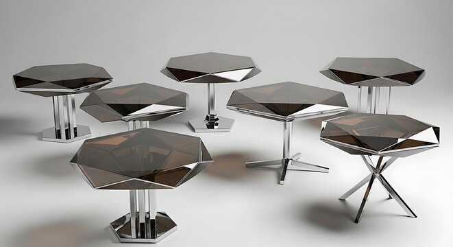 Modern geometric tables displayed against neutral background