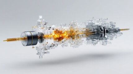 Photorealistic render of a quantum computer core, superconducting wires and glowing cryogenic components, intricate gold and sapphire details, scientific precision, ultra-detailed 