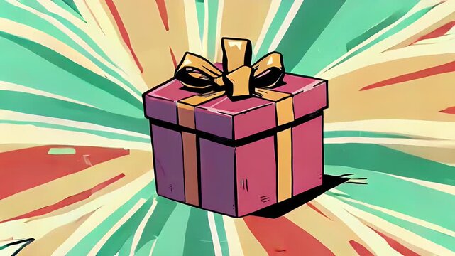 Pop art Christmas gift box with vibrant background and explosion effect  