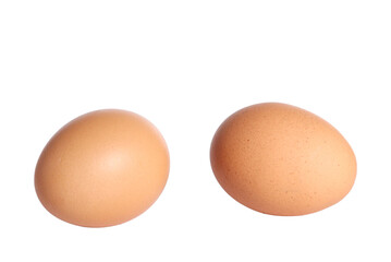 Two brown chicken eggs isolated on white background. Suitable for organic food, protein, natural nutrition, healthy lifestyle themes. Perfect for cooking, clean eating, and farm-fresh product design.
