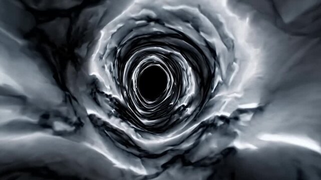 Dramatic abstract image of a swirling dark vortex creating an optical illusion with twisting patterns and shades of grey