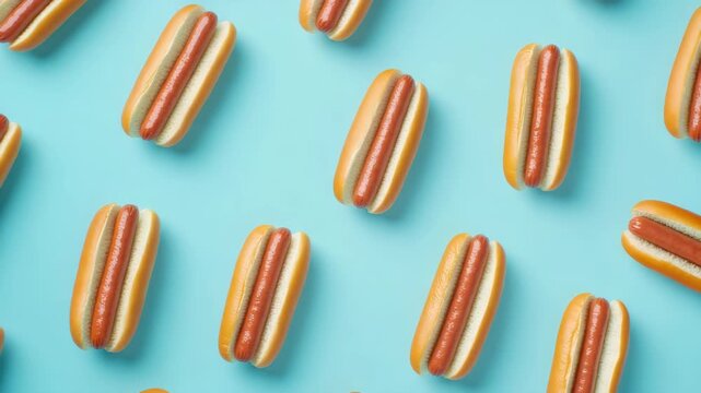 Delicious and colorful hotdogs ready to be eaten.