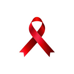 close up of aids awareness red ribbon on white background with clipping path