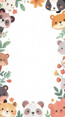 Obraz premium Cute animal and fruit frame illustration