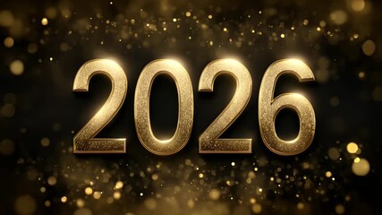 Golden 2026 numbers with confetti bokeh background