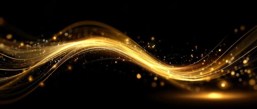 Golden Light Wave with Sparkling Particle Trail