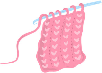 Pink Crochet Heart Pattern with Hook and Yarn. Crafting Hobby