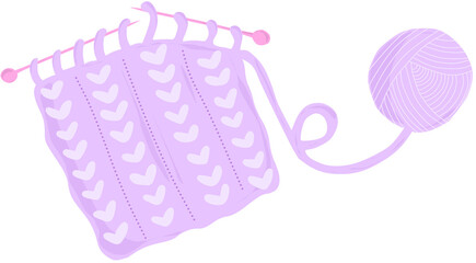 Knitting Project with Needles and Yarn Ball in Pastel Purple Colors