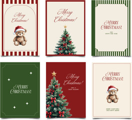 Christmas greeting card poster set. Design for season holidays, cover, poster.