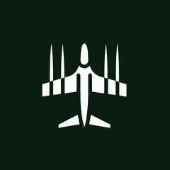 Aeroplane jet vector icon in flat style on dark background, perfect for aerospace illustrations and flight-themed designs.


