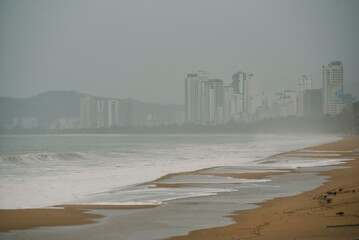 waves breaking on Nha Trang beach before the Kalmaegi storm