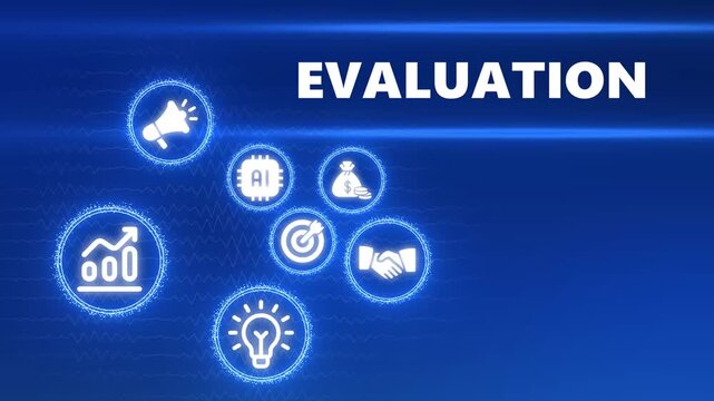White Evaluation Concept with Business Icons and Blue Digital Network Background image photo