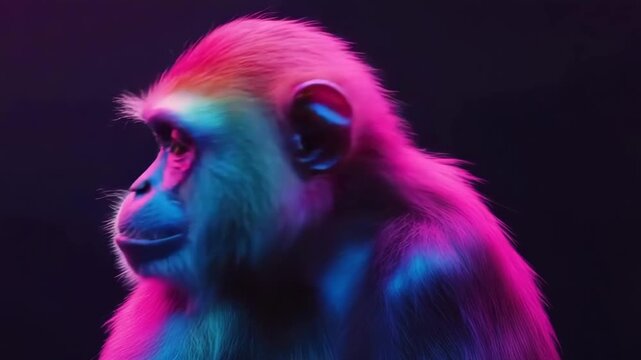 Color-changing monkey expressively displays vibrant hues based on emotions in a lively jungle environment
