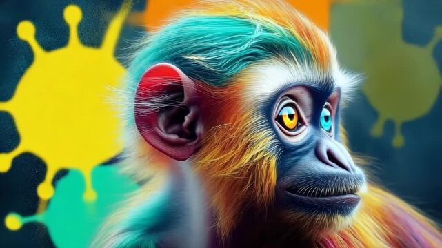 Color-changing monkey expressively displays vibrant hues based on emotions in a lively jungle environment