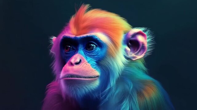 Color-changing monkey expressively displays vibrant hues based on emotions in a lively jungle environment