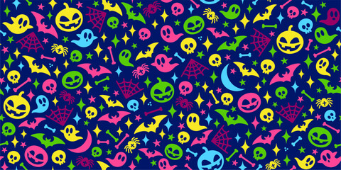 Fototapeta premium Seamless Halloween Design For Holiday Or Party Vector Background Art With Fancy Elements