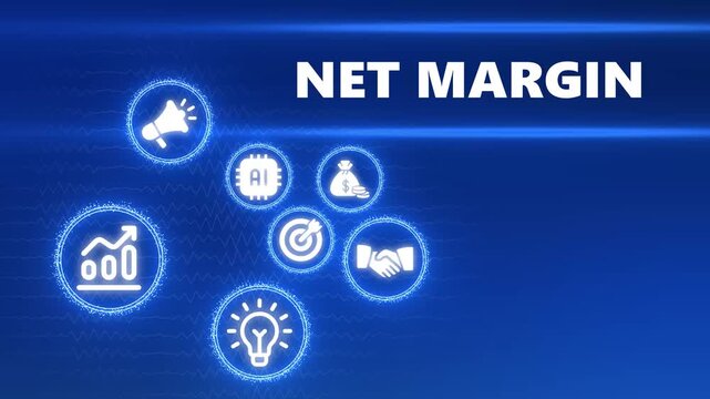 Digital Net Margin Concept With Icons And Blue Futuristic Background business finance