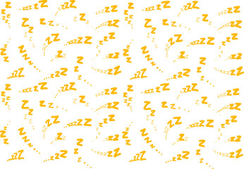 Seamless yellow “Zzz” sleep pattern on a white background, symbolizing rest and dreaming. Perfect for pajamas, bedding, nursery decor, and cute relaxing designs.
