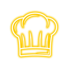 Glowing yellow outline of a chef's hat, isolated on a white background, representing culinary arts.