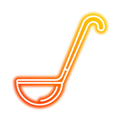 An illustration of a ladle with a glowing, gradient effect from red to yellow, isolated on a white background.