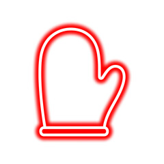 A glowing red outline of a mitten, isolated on a white background, suggesting warmth or winter.