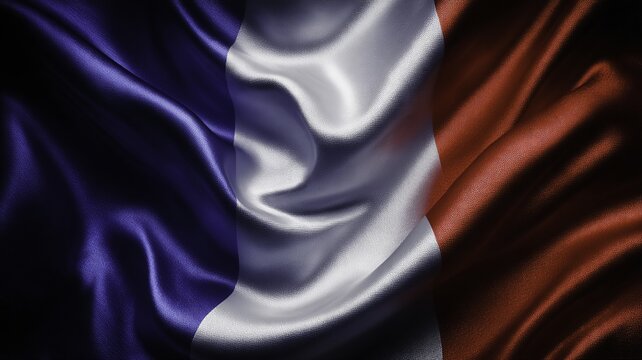 French flag with flowing silk texture in blue, white, and red colors