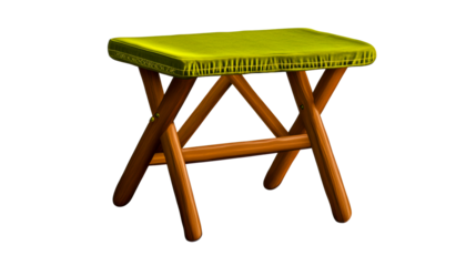 Wooden folding stool with padded lime green seat
