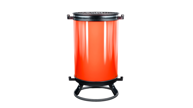 Orange Portable Grill with Black Metal Stand