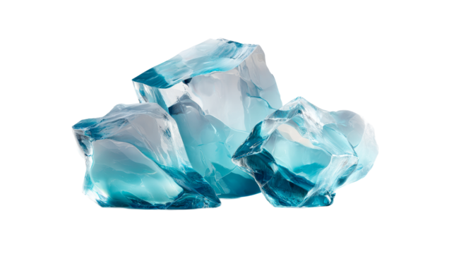 Three abstract cyan glass shards with texture and light