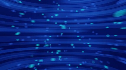Dynamic deep blue abstract background with spinning forms and rotating glowing turquoise particles, representing high-speed data flow or digital tunnel - Powered by Adobe