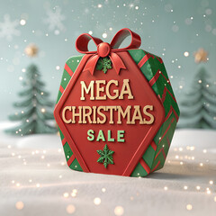 Big Christmas Sale announcement, Holiday shopping deals and discounts, Seasonal promotional event advertising, Festive gift box and red bow background, Winter holiday marketing graphic