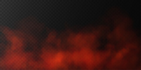 Red fog or smog on a transparent background with vector illustration