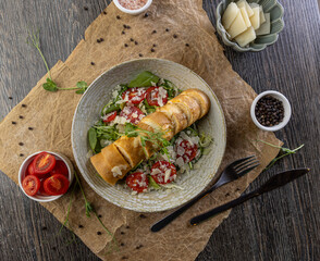 Top view of roll omelette