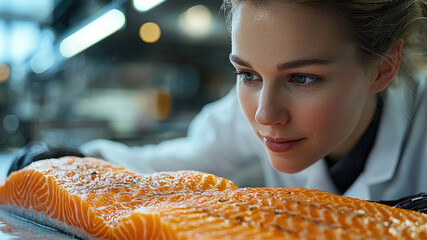 Close-Up Inspection of Lab Grown Fish Fillet for Quality Assessment