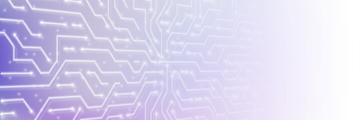 High tech circuit pattern on blue gradient background. Vector realistic illustration of white semiconductor lines connection, communication technology, futuristic data center presentation template