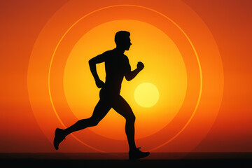 Sunset running silhouette showcases dedication to fitness and health in a vibrant orange sky