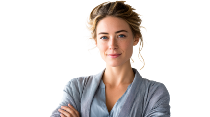 Smiling Woman with Blue Eyes and Freckles