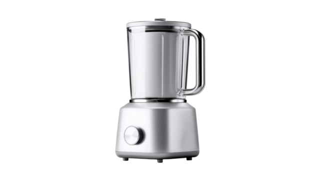 Modern kitchen blender with glass jar and chrome handle