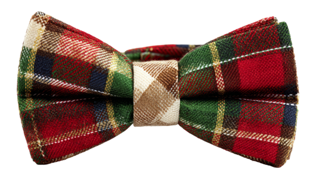 Tartan Fabric Bow Tie in Red Green and Beige Classic Pattern for Formal Wear