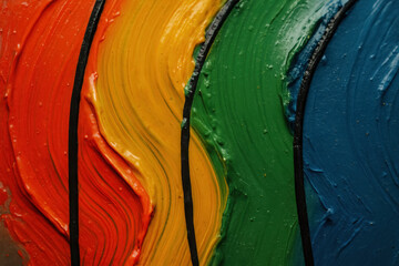 Colorful paint swirls on canvas showcase vibrant textures in an artistic studio setting